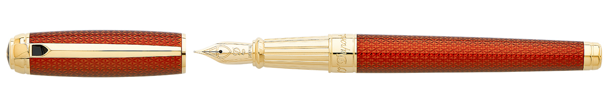 S.T. Dupont Firehead Guilloche Line D Large Amber Fountain Pen